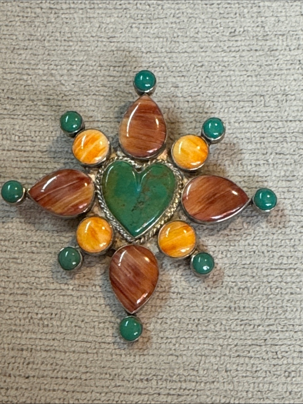 Green Heart Multistone Statement Brooch - Women Jewelry